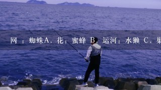 网 ：蜘蛛A. 花：蜜蜂 B. 运河：水獭 C. 巢穴：鸟 D. 鱼饵：鱼 请帮忙给出正确答案和分析，谢谢！